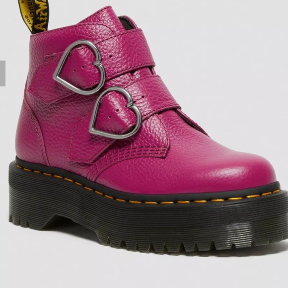 Dr. Martens ‘Devan Heart’ Magenta Milled Nappa Leather Platform Boots - Picture 8 of 9